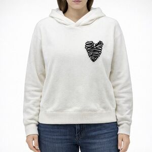 Barefoot Dreams CozyChic Ultra Lite White Hooded Heart Pullover Sweater Size XS